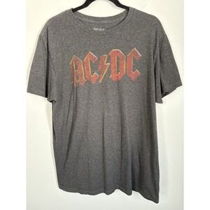 AC/DC T-Shirt Mens Large Gray Soft Distressed Band Tee Boxy
